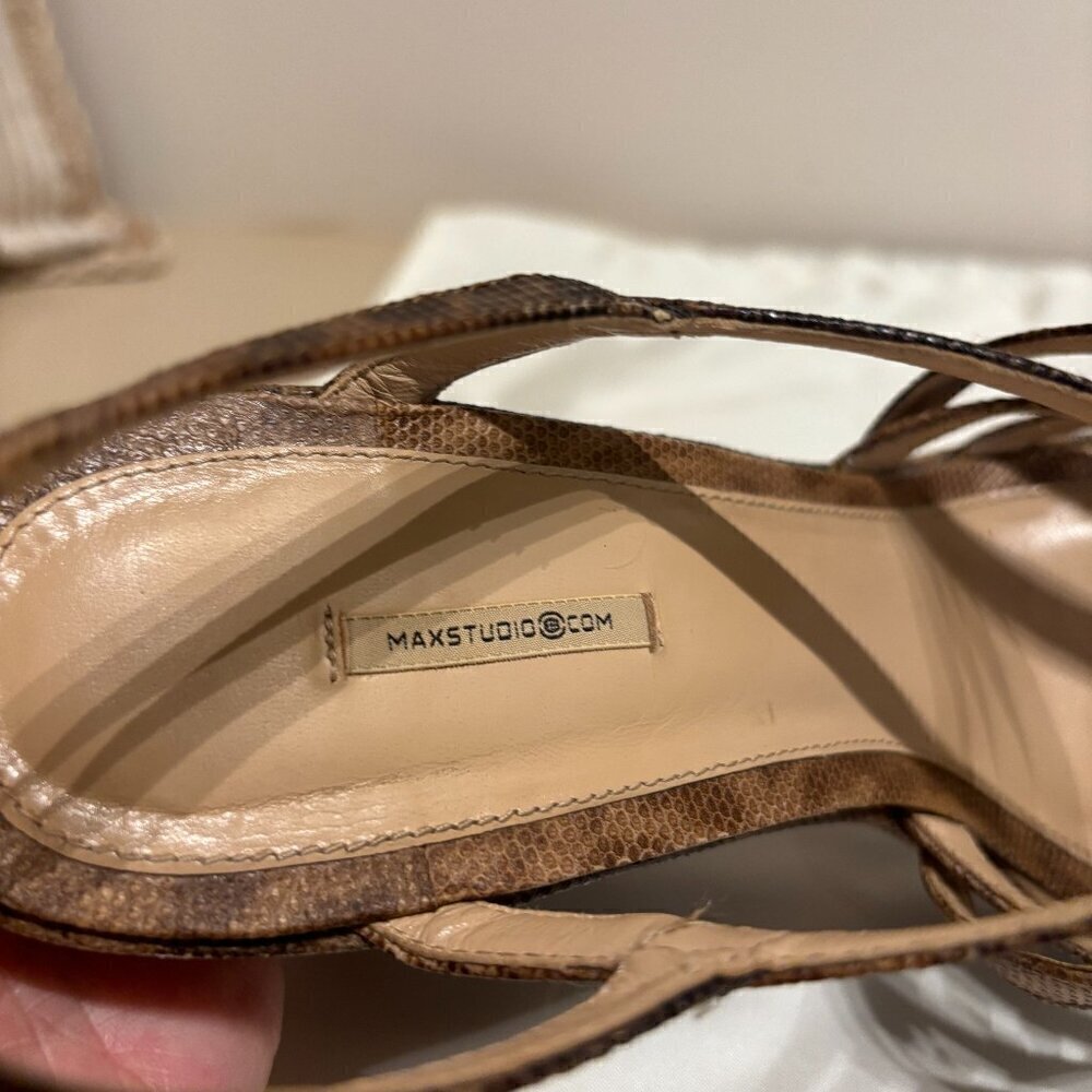 Max Studio Women's Brown/Tan Python Wedge Sandals | Women's Size 7 - Picture 7 of 7